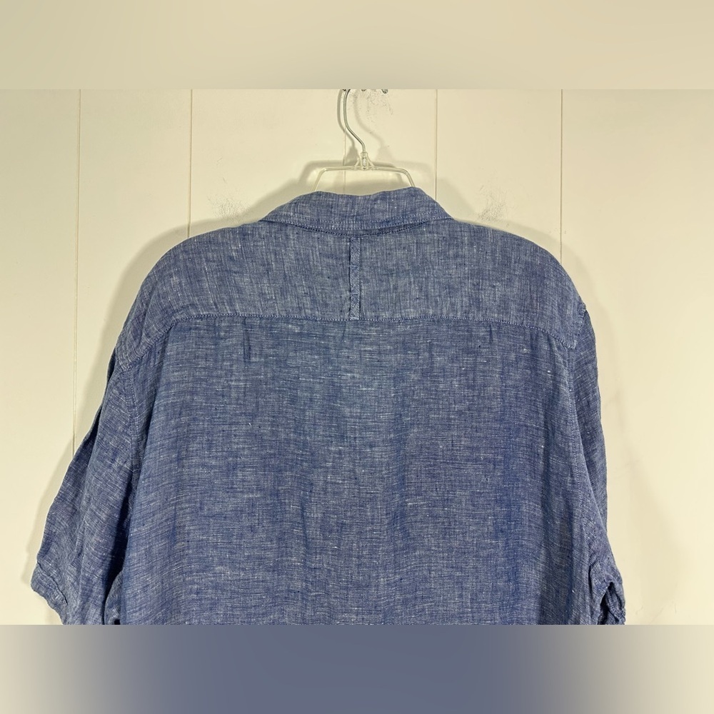Calvin Klein Mens XXL 100% Linen Shirt Short Sleeve Button Up Blue Lightweight - Picture 7 of 11